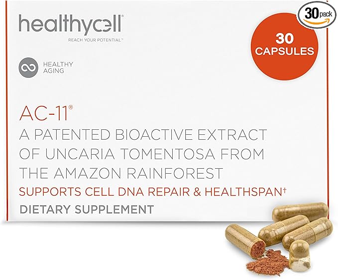 Healthycell Anti-Aging Supplement for DNA Repair and Stem Cell Health, AC-11 - Bioactive Extract of Uncaria Tomentosa (Cat’s Claw) Supports a Healthy Immune System - Vegan, Soy-Free & Gluten-Free