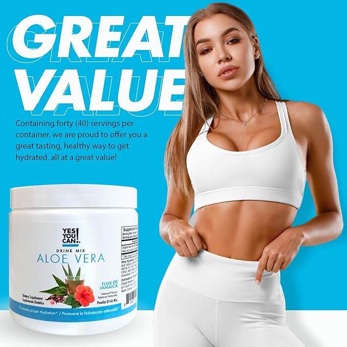 Yes You Can! Organic Aloe Vera Powder Drink Mix - Hydration Booster Infused with Pure Aloe Juice - Delicious Flavors - Made in USA - Antioxidant Rich - Hibiscus Flavor - 40 Servings Per Canister (2 Pack)