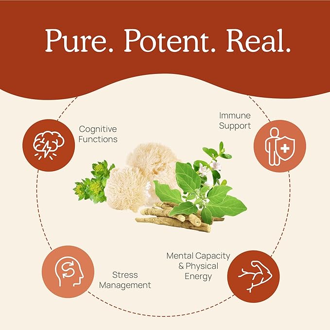 Real Mushrooms RealClarity Capsules – Lion’s Mane, KSM-66 Ashwagandha, Cordyceps & Reishi – Mental Sharpness, Alertness. & Adaptogenic Support – Vegan, Non-GMO – 60 Count Mushroom Supplement