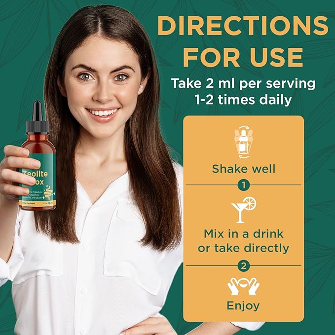 Zeolite Detox for Adults, Zeolite Liquid Drops with Vitamin B, Probiotic Blend, Gentle Detox for Adults, Energy, Gut, Focus - 2 Fl Oz (1 Bottle)