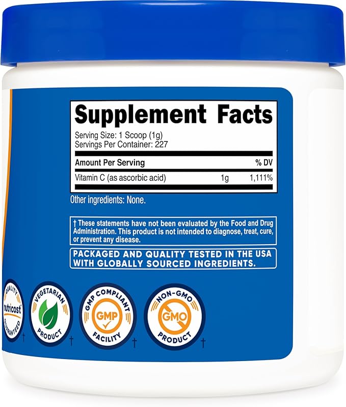 Nutricost Ascorbic Acid Powder (Vitamin C) 0.5 LBS (8 Ounce)