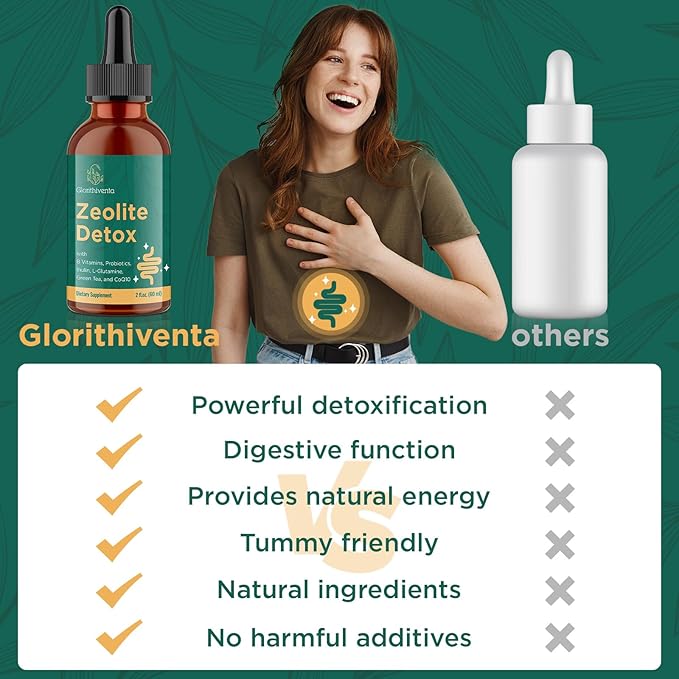 Zeolite Detox for Adults, Zeolite Liquid Drops with Vitamin B, Probiotic Blend, Gentle Detox for Adults, Energy, Gut, Focus - 2 Fl Oz (1 Bottle)