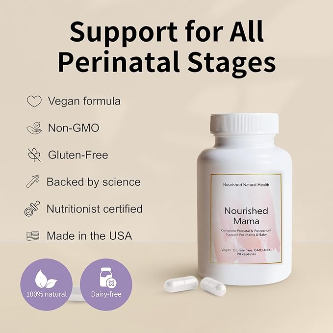 Nourished Mama Prenatal Multi Vitamin - Vegan Multivitamin for Preconception, Pregnancy, Postpartum and Breastfeeding Support - Iron-Free with Methylated Folate & High Dose Choline - 540 Capsules