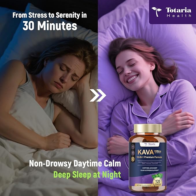 Kava Kava Root Extract 1000mg with Magnesium - 50% Kavalactones, L Theanine, Ashwagandha Herbal Blend for Balanced Mood, Relax Calming, Sleep, Mood, Cognitive & Immune Support - 120 Veg Capsules