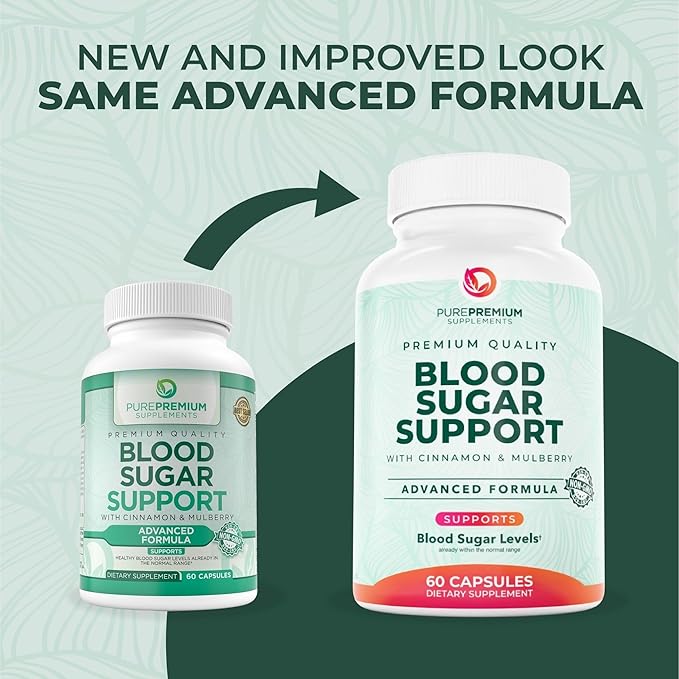 PurePremium Normal Blood Sugar Support Supplement - 20 Active Ingredients Complex to Support Blood Sugar Levels Already in The Normal Range - with Cinnamon, Bitter Melon, Chromium, Mulberry - 60ct