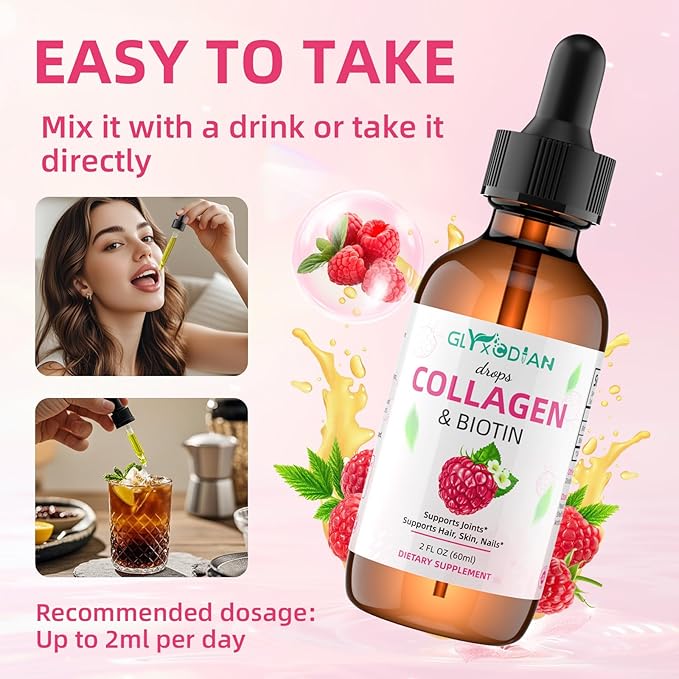 Collagen Biotin Liquid Drops:50000mcg Liquid Collagen Supplement Enhanced Hair Growth High Antioxidant Support Skin Strong Nail Strength Vitamin C Hyaluronic Acid Non-GMO Formula for Women Men
