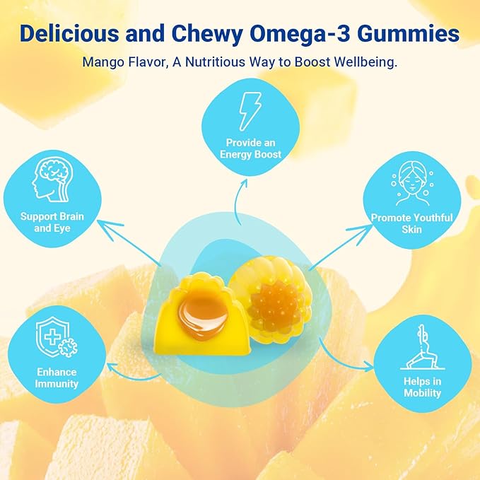 Omega 3 Gummies Vegan Fish Oil Gummies with Turmeric + CoQ10 + Vitamin C D3 K2, Fish Oil Omega 3 Supplements for Women & Men with Algae DHA & EPA for Brain & Immune Support, Sugar Free, 120 Cts