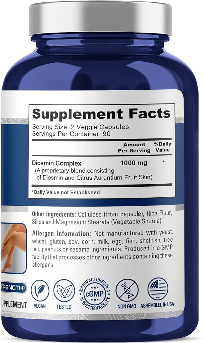 NusaPure Diosmin Complex 1,000mg per Serving 180 Veggie Caps (Non-GMO, Vegan) Citrus Aurantium