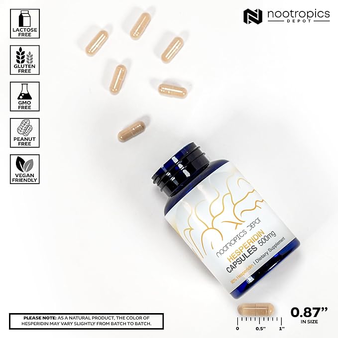 Nootropics Depot Hesperidin Capsules | 500mg | 180 Count | 90% Extract | Citrus aurantium | Supports Metabolic Function + Cardiovascular Health
