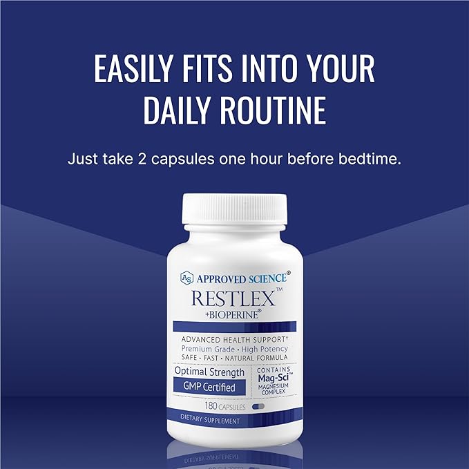 Approved Science Restlex - 420 mg Magnesium Glycinate Blend, L-theanine 200 mg - 360 Capsules - 2 Bottles