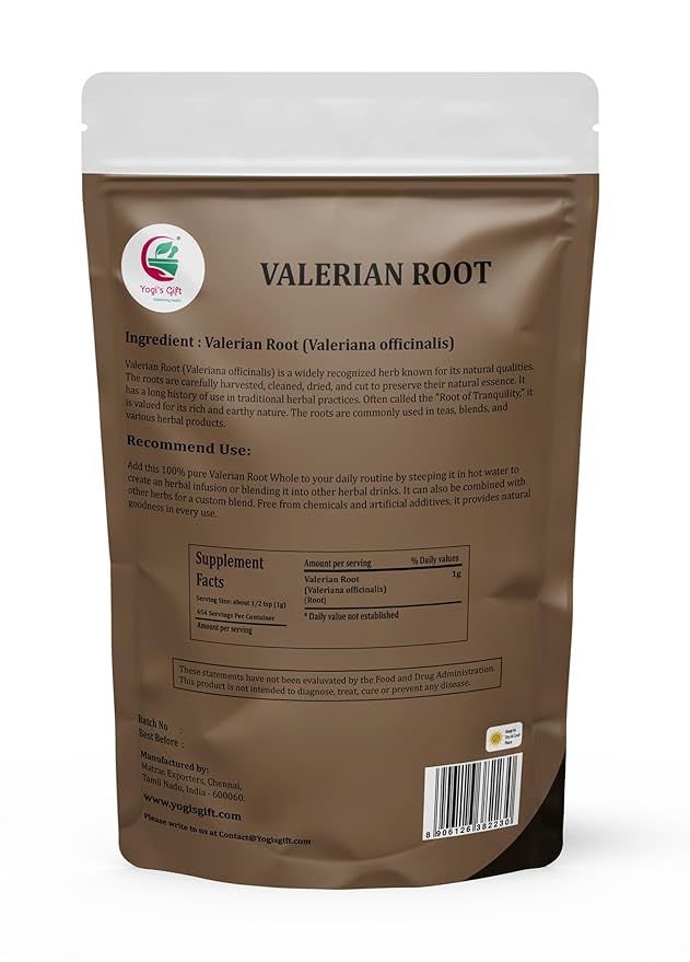 Valerian Root Whole 1 LB, 100% Natural & Pure, Perfect for Tea, Herbal Blends & Wellness Uses, 1 LB Bulk Pack, Resealable Bag for Freshness - By Yogiโs Giftยฎ