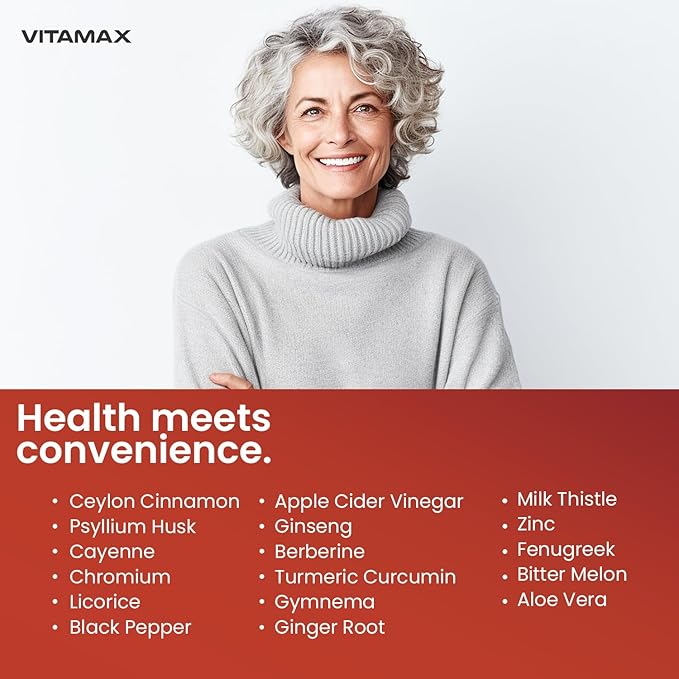 Ceylon Cinnamon, Apple Cider Vinegar, Turmeric - Gluco Health Support - Panax Ginseng, Berberine, Bitter Melon Milk Thistle Fenugreek - Non GMO – Made in USA – 60ct