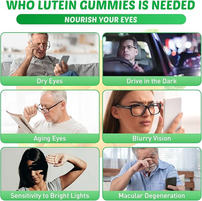Lutein Gummies with Zeaxanthin, Eye Vitamins with Omega-3, Bilberry, and Astaxanthin for Vision and Eye Health, Mango Flavor, 60 Count