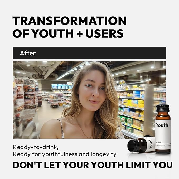 BIGVITA Youth+ | NAD+ Shots for Anti-Aging, Energy, Skin & Hair Health, Cognitive Support | Ready-to-Drink Supplement | Beauty from Within | Vegan, Made in USA