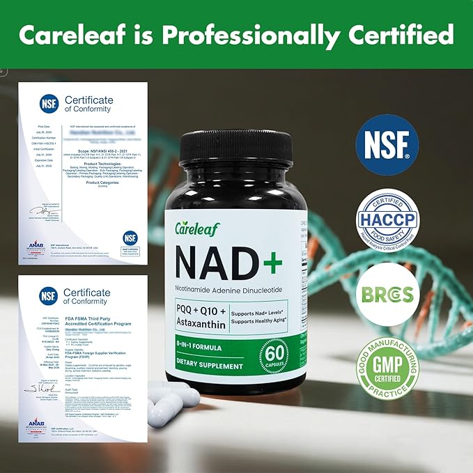 NAD+ Supplement 300mg, Liposomal NAD Boost with PQQ, Astaxanthin, Folic Acid, Vitamin E, High Purity NAD Supplement for Anti-Aging, Cell Longevity, Energy Metabolism - 60 Capsules