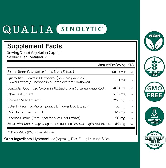 NEUROHACKER COLLECTIVE Qualia Senolytic Supplement, Fisetin,Quercetin,Piperlongumin&More,Aging Supplement - Supports Optimal Cell Repair&Rejuvenation,Naturally Eliminate Zombie Cells,1 Month Supply