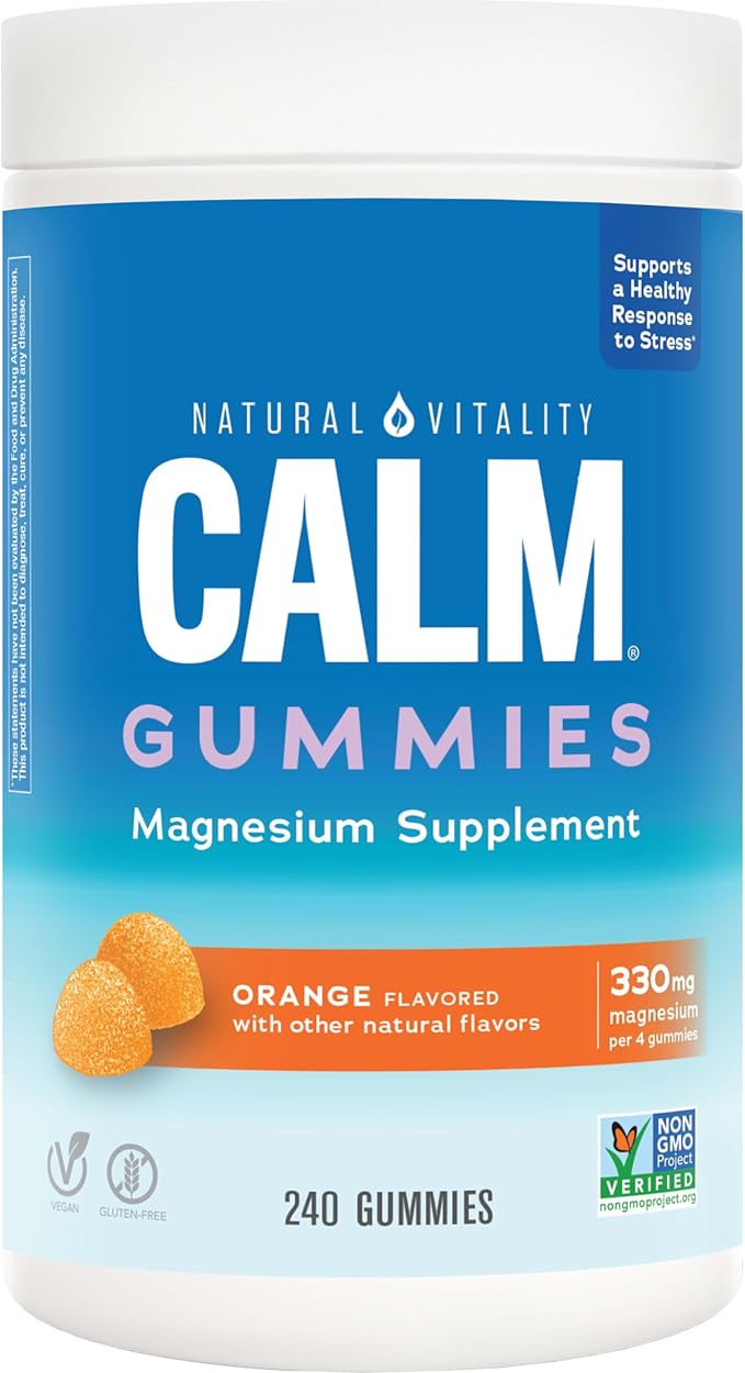 Natural Vitality Calm, Magnesium Citrate Supplement, Stress Relief Gummies, Supports a Healthy Response to Stress, Gluten Free, Vegan, Orange, 240 Gummies