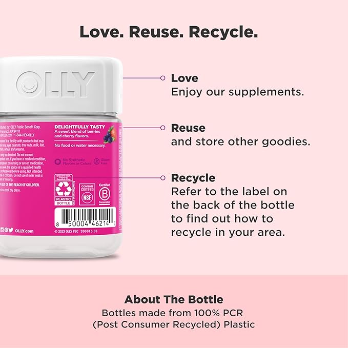 OLLY Immunity Gummy, Immune Support, Elderberry, Zinc, Vitamin C, Supplement, Berry Flavor, 15 Day Supply - 45 Count