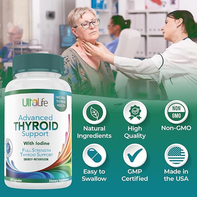 Daily Thyroid Boost Advanced Formula with Iodine Ashwagandha Vitamin B12 Zinc and Selenium for Energy Metabolism and Focus 60 Capsules