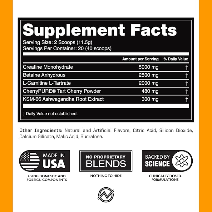 Outwork Nutrition Post Workout Recovery Powder - Creatine Monohydrate, KSM-66 Ashwagandha & Tart Cherry - Speeds Recovery, Eases Soreness - Creatine Powder for Men & Women, Orange Sherbet, 230 Gr