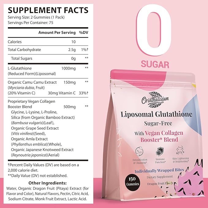 Liposomal Glutathione Gummies 1000MG - Sugar Free Reduced L-Glutathione with Vitamin C & Vegan Collagen - Antioxidant & Skin Wellness - 300 Count (2 Pack)