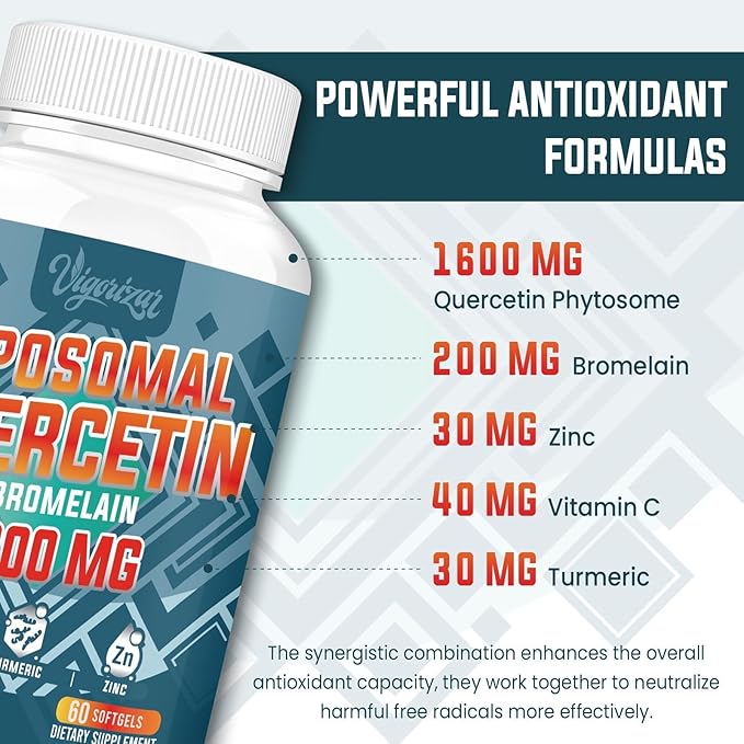 Liposomal Quercetin Phytosome, Quercetin with Bromelain, Zinc & Vitamin C, Bioactive Phytosome Complex, 20X Higher Absorption - 120 Softgels