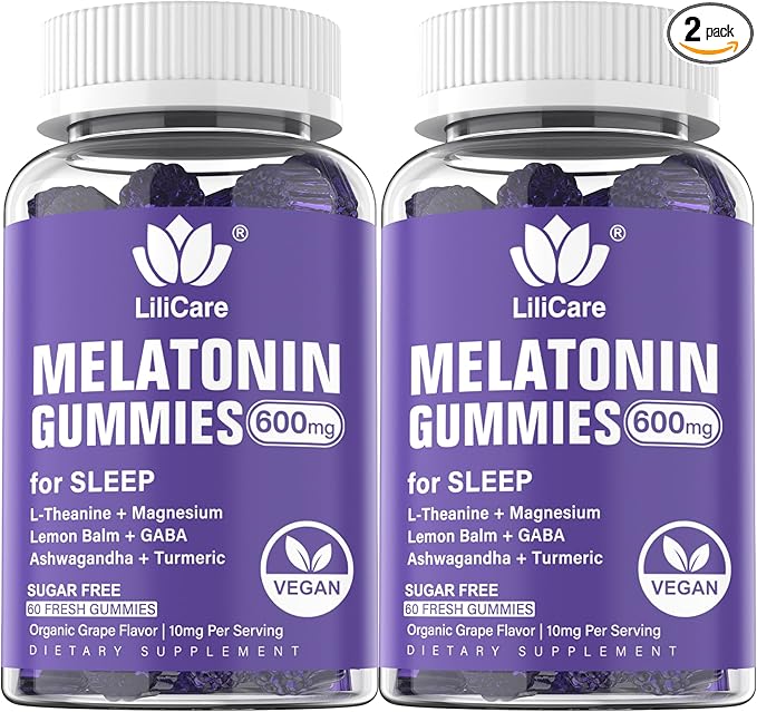 Melatonin 20mg Gummies for Adults (2 Packs) Extra Strength with L-Theanine, Ashwagandha, Magnesium, Turmeric, GABA, Lemon Balm and Chamomile for Supports Healthy Circadian Rhythm, Grape Flavor
