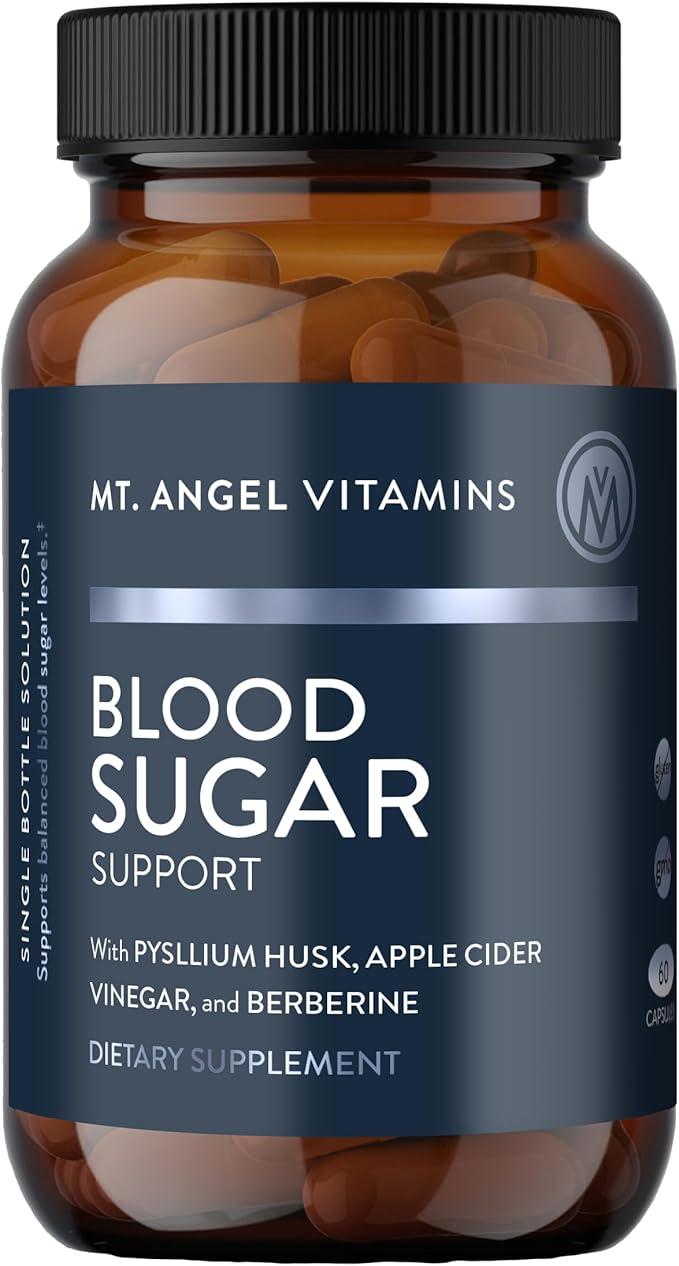 Mt. Angel Vitamins Blood Sugar Support Supplement - Natural Supplement with Pysllium Husk, Berberine with Ceylon Cinnamon, and Apple Cider Vinegar - Supports Healthy Blood Sugar Levels - 60 Capsules