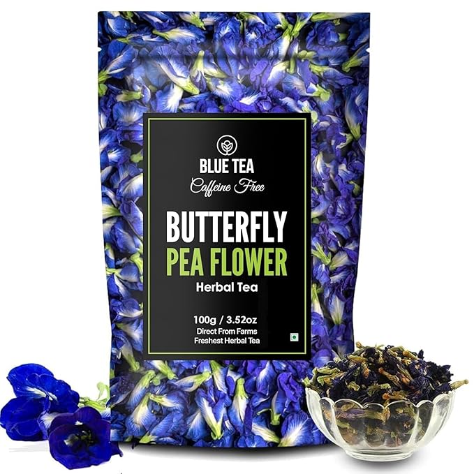 BLUE TEA - Butterfly Pea Flower Tea - 3.52 Oz (300+ Cups) Loose | Antioxidant Rich | Chemical Free - Caffeine Free - Detox Tea - Flower Based - Non Bitter | Zipper Packaging