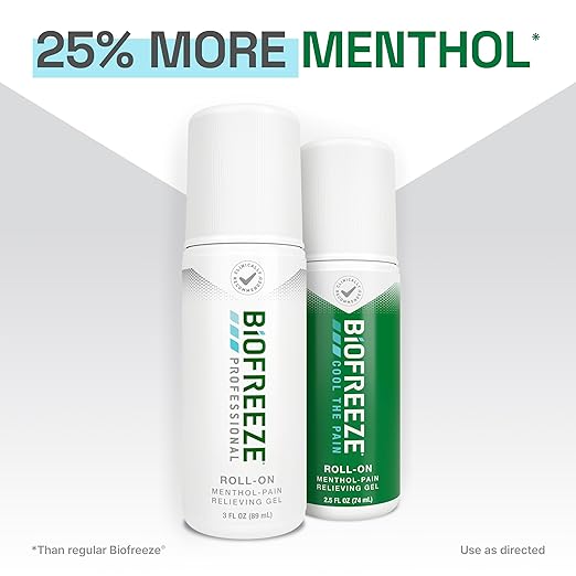 Biofreeze Professional Pain Relief Roll On for Knee, Neck, Hip, Joint, & Shoulder, Simple Backache Pain Reliever, Sore Muscle Relief, Roll-On Menthol Gel 3 Fl Oz (Pack of 2)