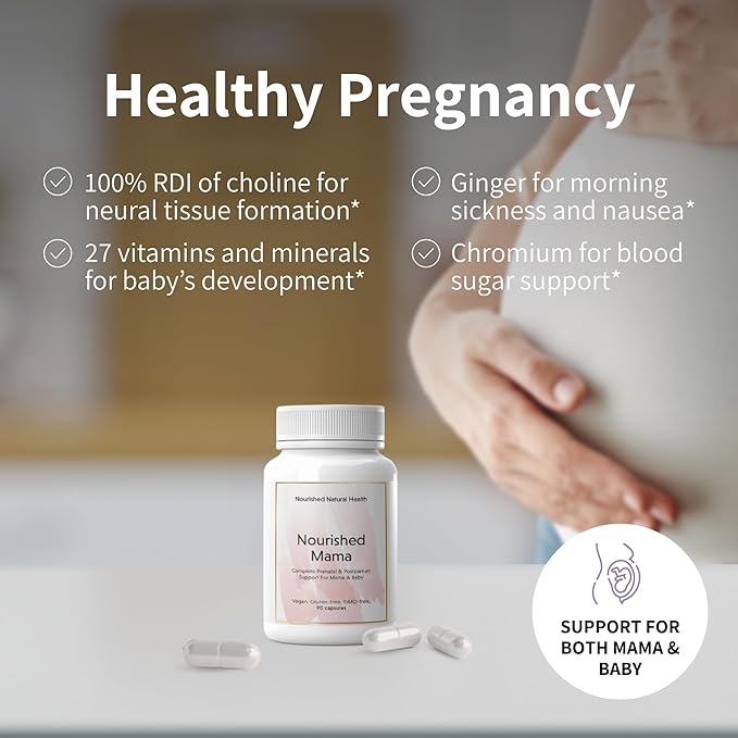 Nourished Mama Prenatal Multi Vitamin - Vegan Multivitamin for Preconception, Pregnancy, Postpartum and Breastfeeding Support - Iron-Free with Methylated Folate & High Dose Choline - 540 Capsules