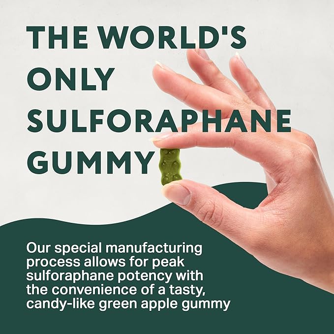 NeuroBrocc Sulforaphane Supplement Gummies - Potent Broccoli Sprout Extract Supplement - 60 Vegan Friendly Green Apple Flavored Gummies for Kids and Adults