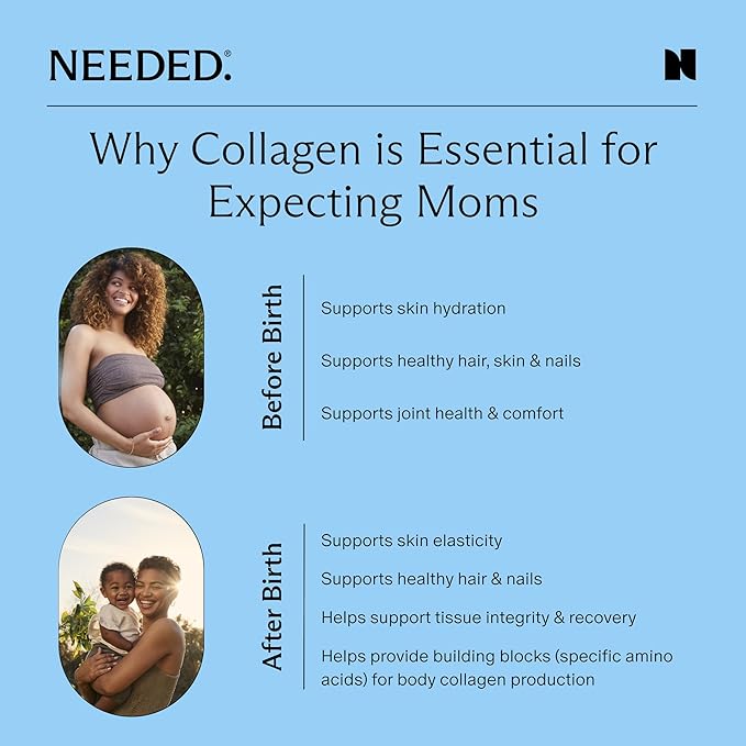 Needed. Prenatal Hydrolyzed Collagen Protein Powder – Expert-Backed & Clean Sourced | Supports Skin, Hair, Joints, and Tissue Recovery in Pregnancy | Grass-fed, Pasture-Raised, Hormone-Free | 1lb