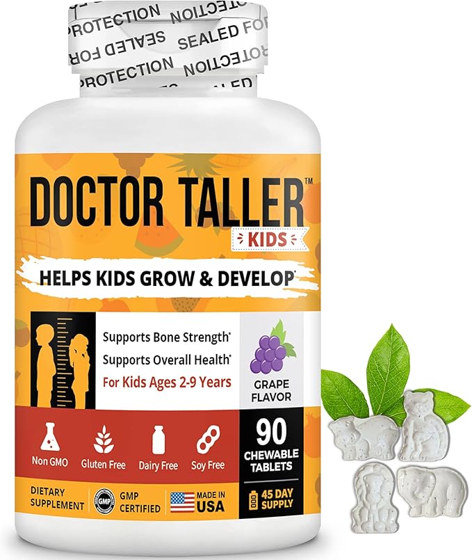 NuBest Doctor Taller Kids - Support Bone Strength with Multivitamins, Multiminerals, Calcium - Premium Formula for Ages 2 to 9 - Grape Flavor - 12 Pack | 18 Months Supply