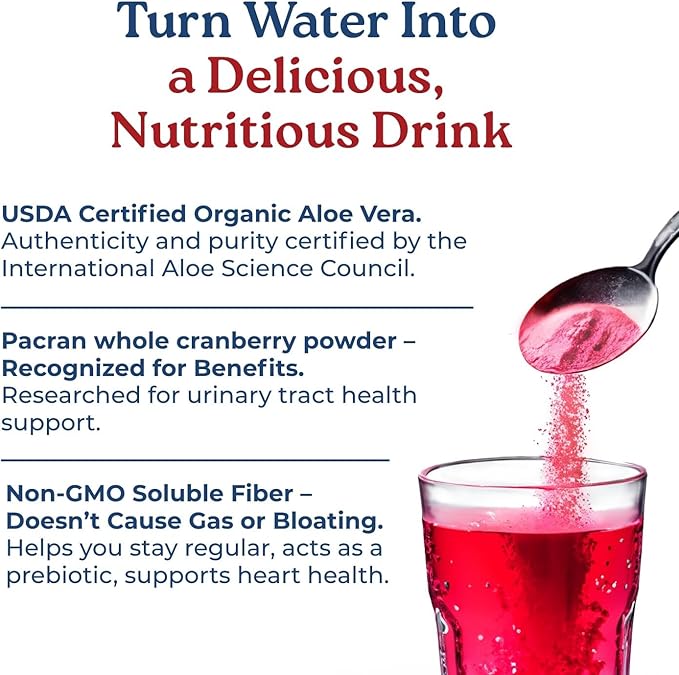 NatureCity AloeCran Sugar Free Drink Mix Supplement | Pure Aloe Vera, Cranberry Powder & Dietary Fiber| Unsweetened Cranberry Concentrate | Supports Digestive, Urinary & Metabolic Health | 60 Servings