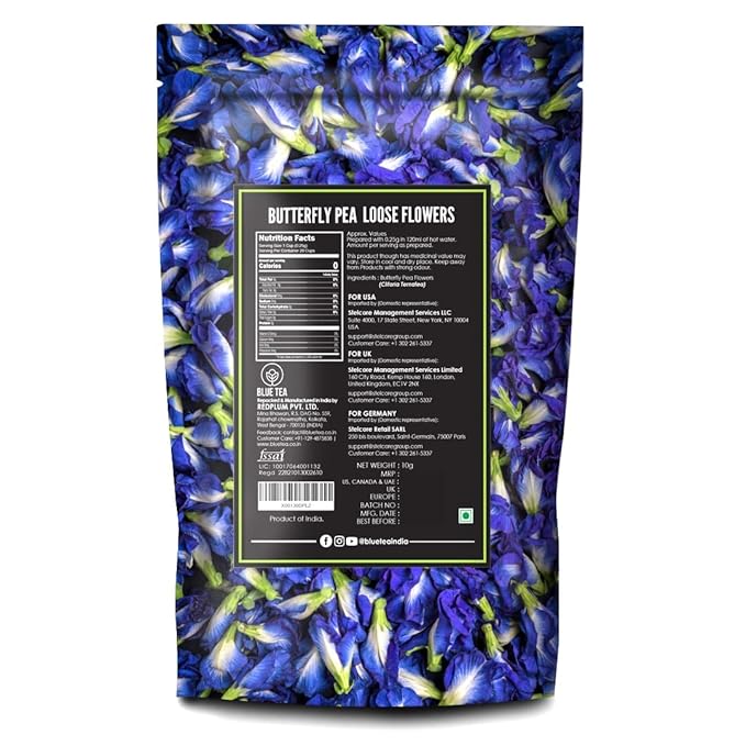 BLUE TEA - Butterfly Pea Flower Tea - 0.35 Oz (40+ Cups) Loose | Antioxidant Rich | Caffeine Free - Detox Tea - Flower Based - Herbal Tea - Non-Bitter - Chemical Free | Zipper Pouch