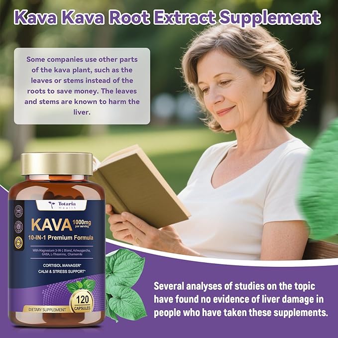 Kava Kava Root Extract 1000mg with Magnesium - 50% Kavalactones, L Theanine, Ashwagandha Herbal Blend for Balanced Mood, Relax Calming, Sleep, Mood, Cognitive & Immune Support - 120 Veg Capsules