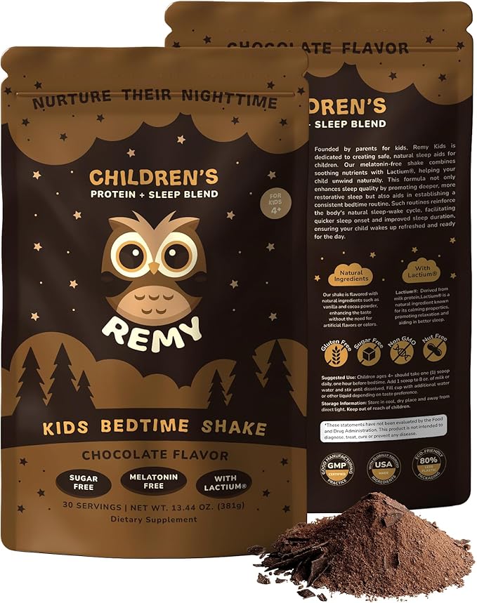 Happy Owl Remy Protein Sleep Aid Supplements for Kids, Melatonin-Free Formula, Lactium, L Theanine, Vitamin D, B6, Calcium & Herbal Extracts Sleep Aid for Kids, Balanced Nutritional Drink, Non GMO