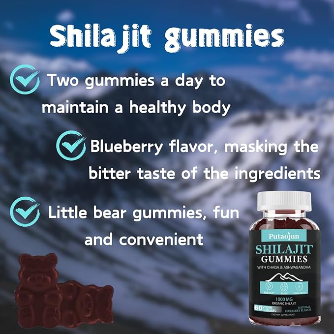 Shilajit for Man,Woman & Kid.Himalayan Gold Shilajit Gummies.1000mg Shilajit,200mg Ashwagandha,200mg Chaga,100mg Ginseng,100mg Saw Palmatto,60mg Black Seed Oil