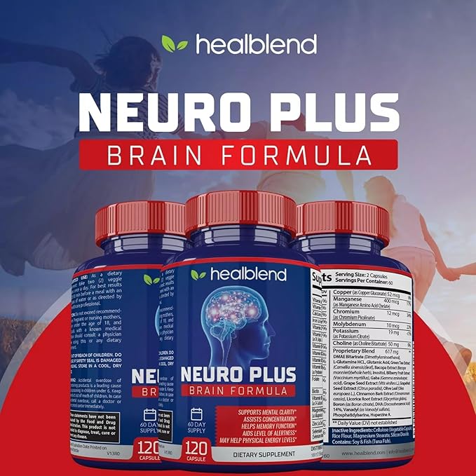 Neuro Plus Brain & Focus Formula - Brain Booster Supplement, Supports Mental Clarity & Focus - Enhances Concentration & Mental Energy – 120 Capsules (3 Pack)