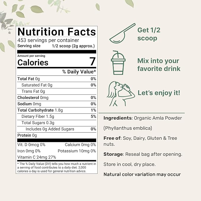 Micro Ingredients Organic Amla Powder (Amalaki) | 32oz, India Origin Gooseberry Powder | Rich in Vitamin C, Antioxidants, Supports Immune, Digestive & Skin Health, Non-GMO, Vegan & Keto Friendly