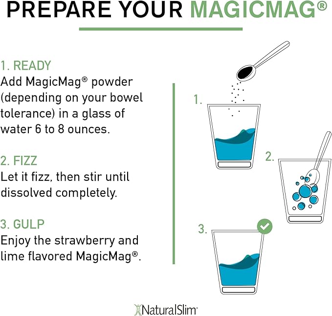 NaturalSlim Magicmag Pure Magnesium Citrate Powder – Stress, Constipation, Muscle, and Heart Support | Natural Strawberry & Lime Flavored Magnesium Supplement - 8oz Drink Mix (3 Pack)