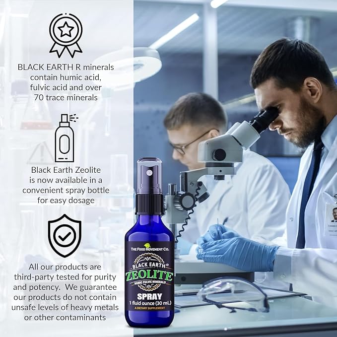 Black Earth Zeolite with Humic Fulvic Acids, Trace Minerals, for Adults and Kids Supports Gut Health, Immune Support, Digestion and Elimination and More 1oz Liquid Pump Spray Supplement (2 Pack)