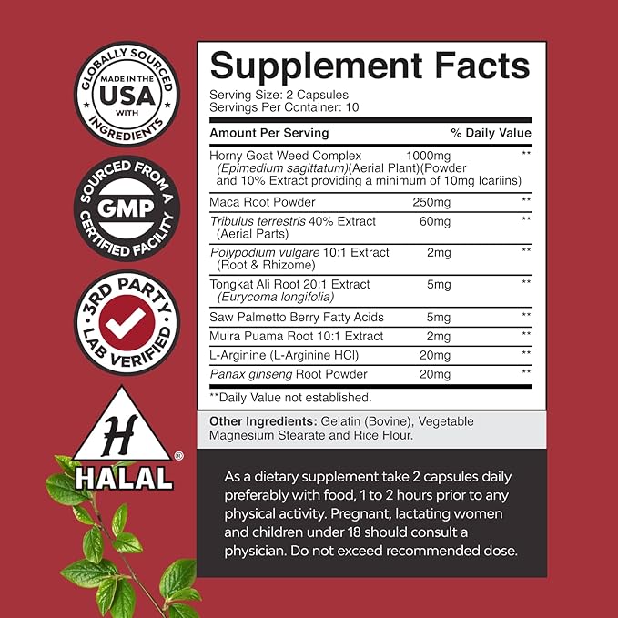 Bundle of Horny Goat Weed for Male Enhancement - Tongkat Ali Saw Palmetto Extract Panax Ginseng Black Maca Root for Stamina and Berberine with Ceylon Cinnamon - Heart Health and Sugar Support
