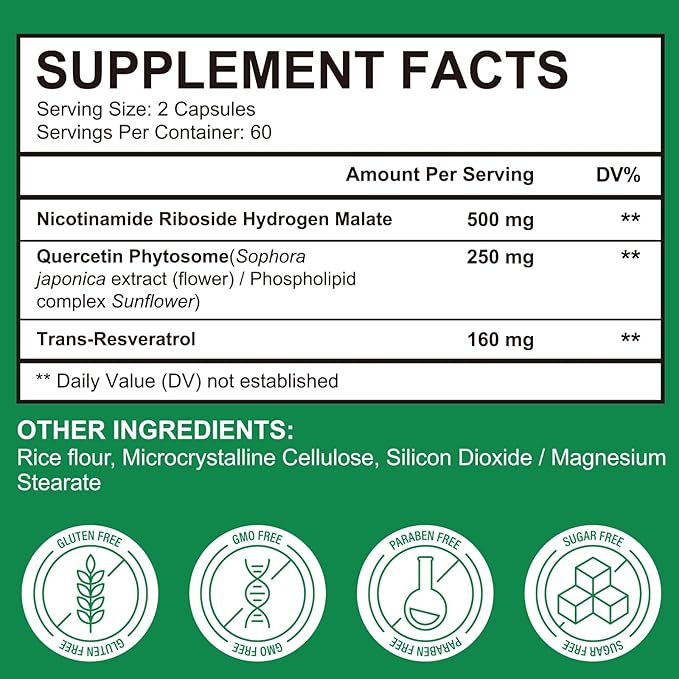 NAD Supplement, NAD Nicotinamide Riboside with Premium Nicotinamide Riboside & Resveratrol, NMNH Supplement Alternative, Health Supplements for Anti-Aging, Energy, Focus - 60 Days Supply