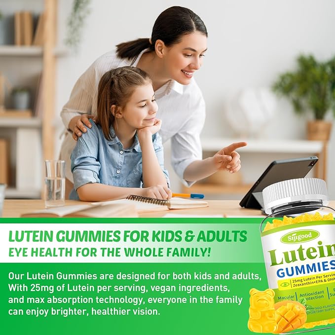 Lutein Gummies with Zeaxanthin, Eye Vitamins with Omega-3, Bilberry, and Astaxanthin for Vision and Eye Health, Mango Flavor, 60 Count