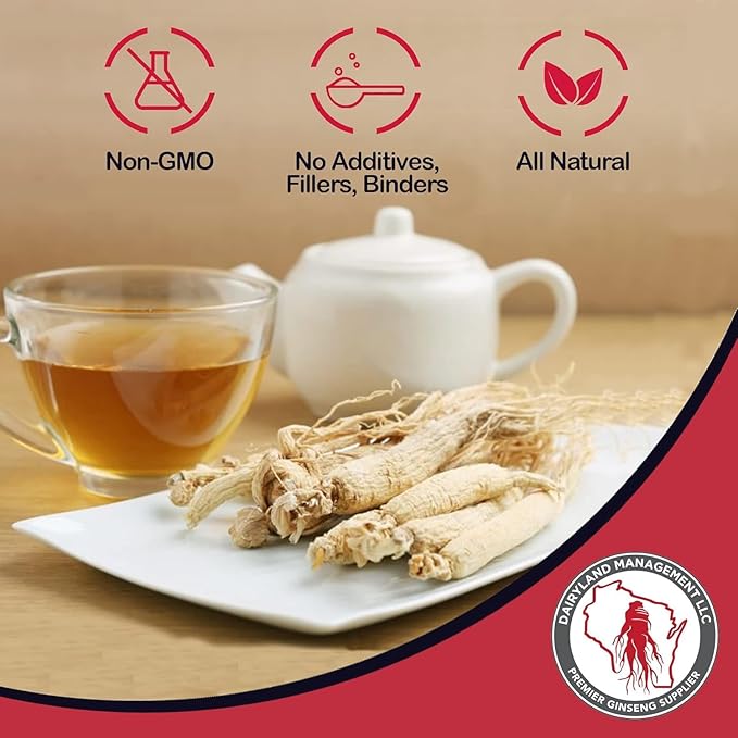 Dairyland American Ginseng Slices - 4 oz Pack Wisconsin Ginseng Slices – Certified Something Special from Wisconsin - Non-GMO, Gluten Free Sliced Root - Herbal Supplement in Soup, Tea, Congee
