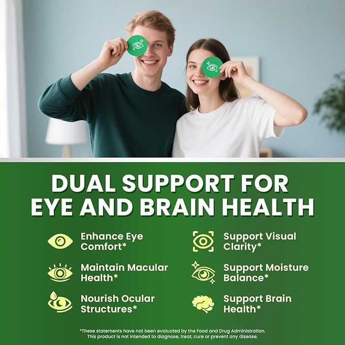 Lutein and Zeaxanthin Supplements - Advanced AREDS 2 Eye Vitamins - Bilberry Supplement for Eyes, with Astaxanthin, Ginkgo Biloba, Sodium Hyaluronate - for Eye Health & Brain Support, 120 Capsules