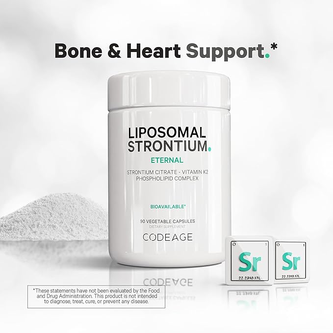 Codeage Liposomal Strontium Supplement - Strontium Citrate, Vitamin K2 MK-7, Liposomal Delivery, Non-GMO, Gluten-Free - 90 Capsules