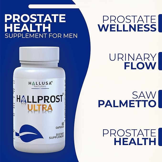 HALLPROST Ultra Prostate Health Supplement for Men, Frequent Urination, Saw Palmetto, Lycopene & Pygeum Blend + Zinc, Vitamin E & Magnesium, Urinary Tract Function, 60 Capsules